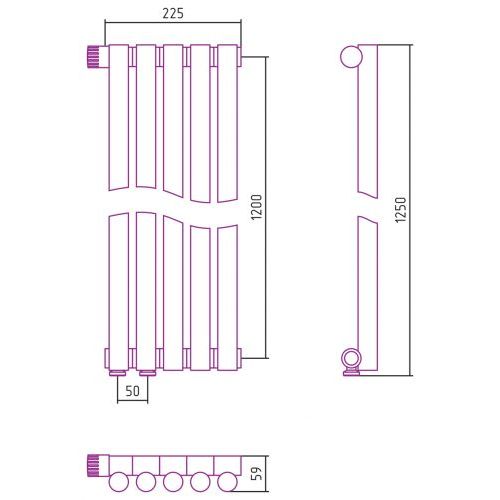 Отопительный радиатор Эстет-1 EU50 левый 1200х225 5 секций