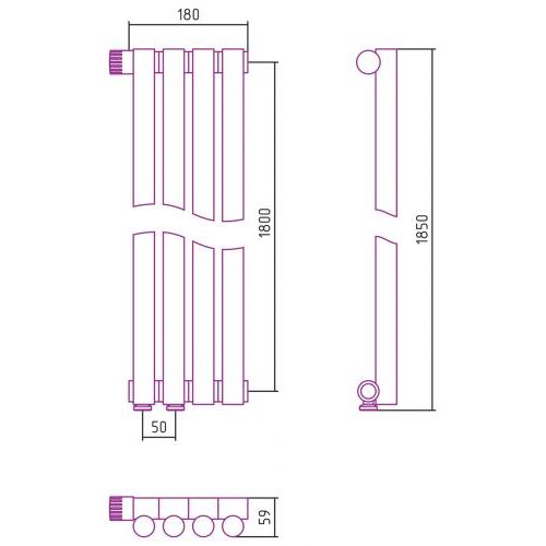 Отопительный радиатор Эстет-1 EU50 левый 1800х180 4 секции
