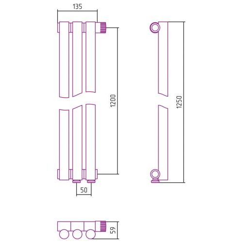 Отопительный радиатор Эстет-1 EU50 правый 1200х135 3 секции