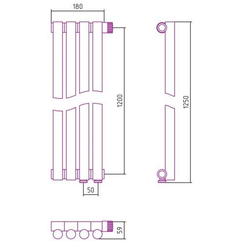 Отопительный радиатор Эстет-1 EU50 правый 1200х180 4 секции
