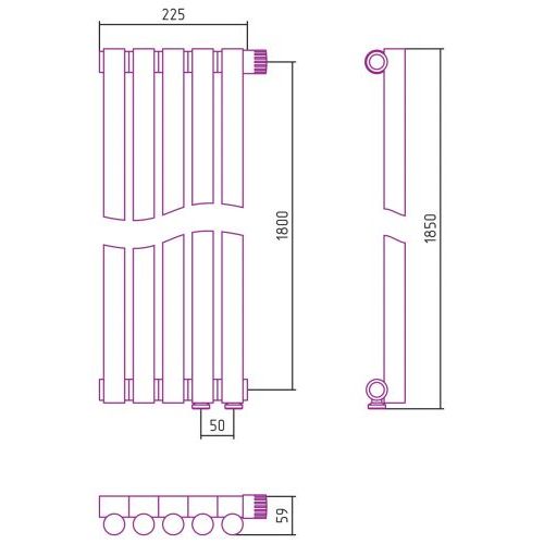 Отопительный радиатор Эстет-1 EU50 правый 1800х225 5 секций