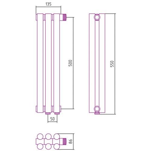 Отопительный радиатор Эстет-11 EU50 500х135 3 секции