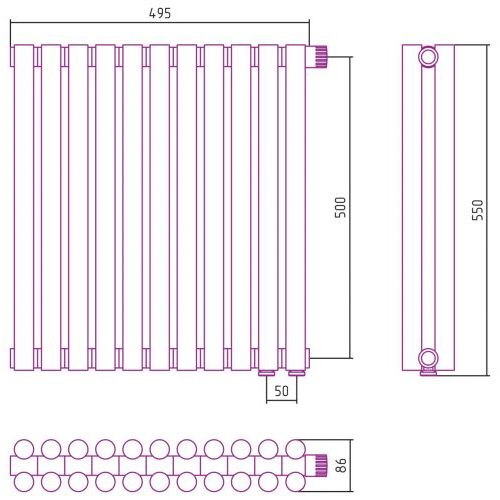 Отопительный радиатор Эстет-11 EU50 500х495 11 секций
