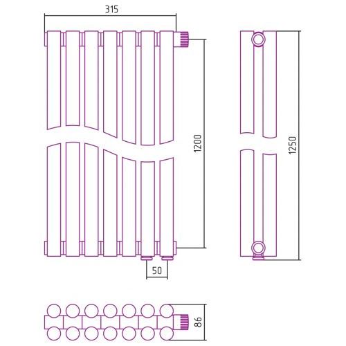 Отопительный радиатор Эстет-11 EU50 1200х315 7 секций