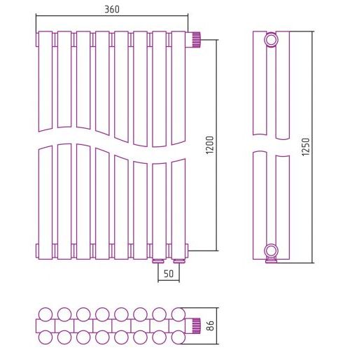 Отопительный радиатор Эстет-11 EU50 1200х360 8 секций
