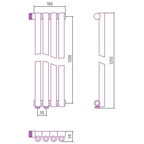 Отопительный радиатор Эстет-0 EU50 левый 1200х180 4 секции