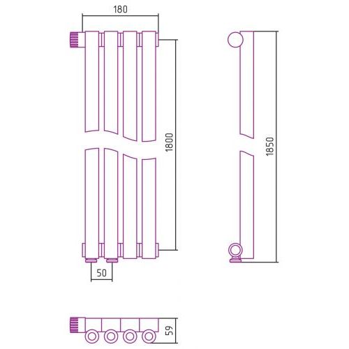 Отопительный радиатор Эстет-0 EU50 левый 1800х180 4 секции