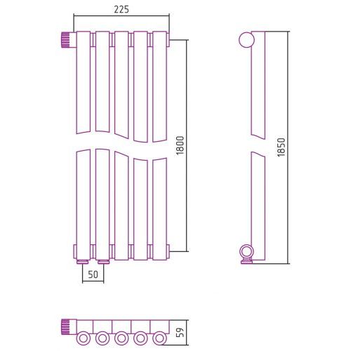 Отопительный радиатор Эстет-0 EU50 левый 1800х225 5 секций