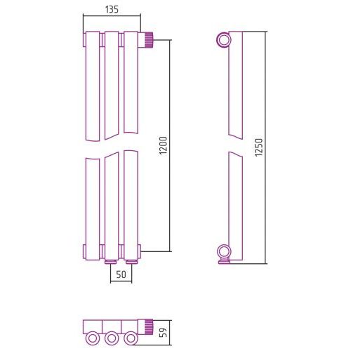 Отопительный радиатор Эстет-0 EU50 правый 1200х135 3 секции