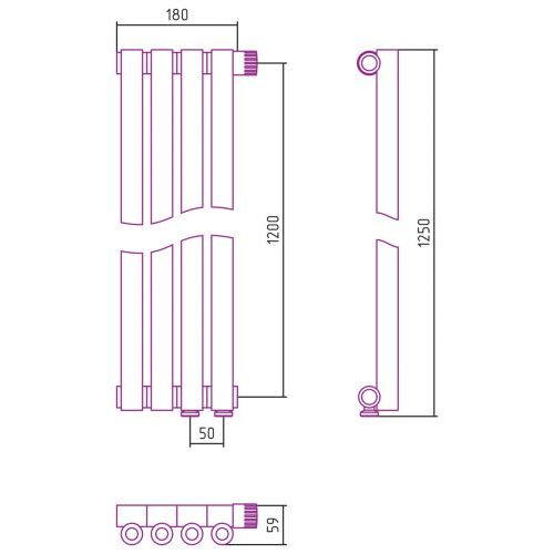 Отопительный радиатор Эстет-0 EU50 правый 1200х180 4 секции