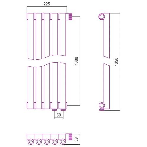 Отопительный радиатор Эстет-0 EU50 правый 1800х225 5 секций