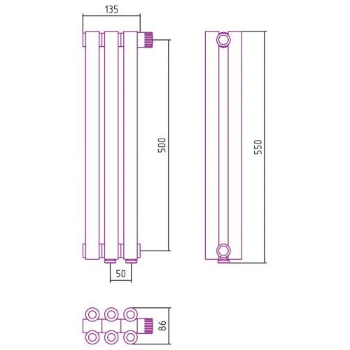 Отопительный радиатор Эстет-00 EU50 500х135 3 секции