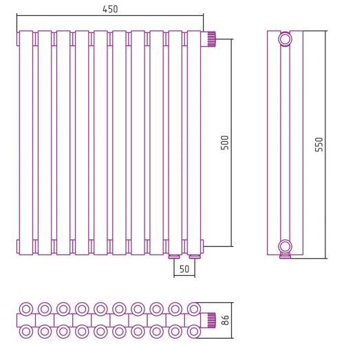 Отопительный радиатор Эстет-00 EU50 500х450 10 секций