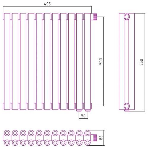 Отопительный радиатор Эстет-00 EU50 500х495 11 секций