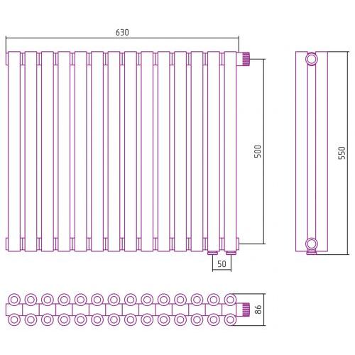 Отопительный радиатор Эстет-00 EU50 500х630 14 секций