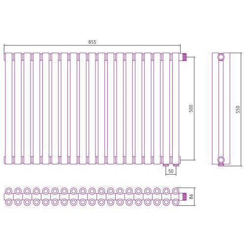 Отопительный радиатор Эстет-00 EU50 500х855 19 секций