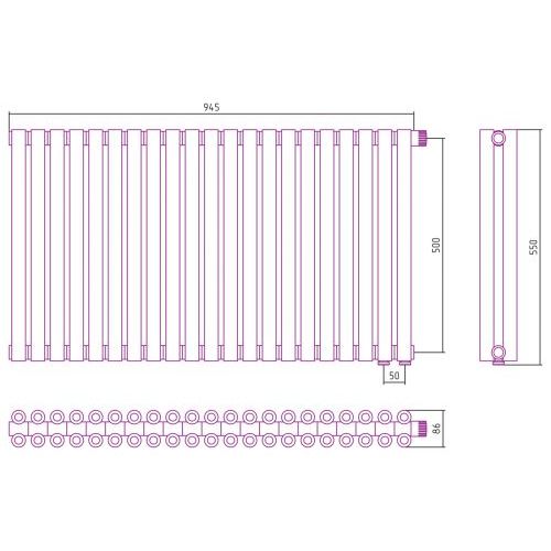 Отопительный радиатор Эстет-00 EU50 500х945 21 секция