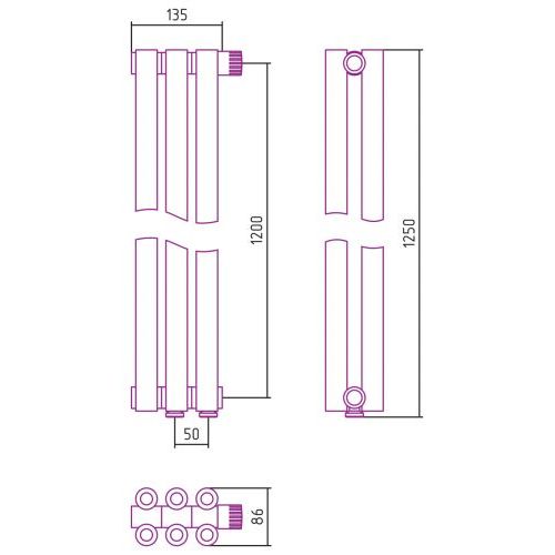 Отопительный радиатор Эстет-00 EU50 1200х135 3 секции