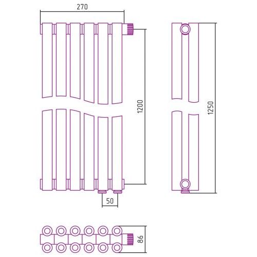 Отопительный радиатор Эстет-00 EU50 1200х270 6 секций