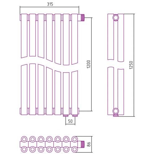 Отопительный радиатор Эстет-00 EU50 1200х315 7 секций