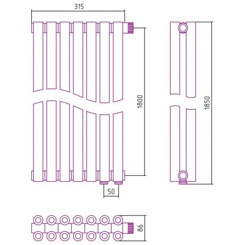 Отопительный радиатор Эстет-00 EU50 1800х315 7 секций