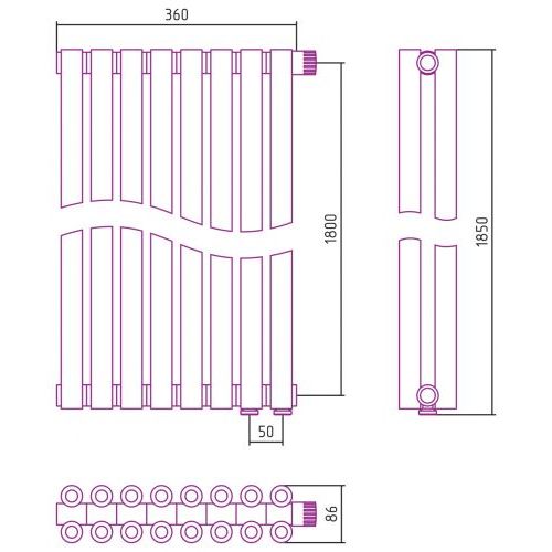Отопительный радиатор Эстет-00 EU50 1800х360 8 секций