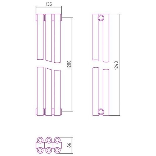 Отопительный радиатор Эстет-00 1200х135 3 секции