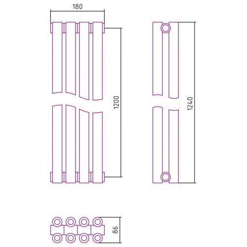 Отопительный радиатор Эстет-00 1200х180 4 секции