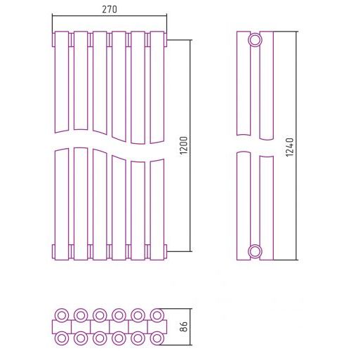 Отопительный радиатор Эстет-00 1200х270 6 секций