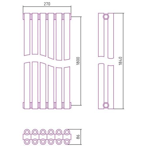 Отопительный радиатор Эстет-00 1800х270 6 секций