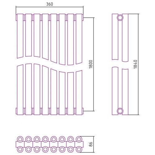 Отопительный радиатор Эстет-00 1800х360 8 секций