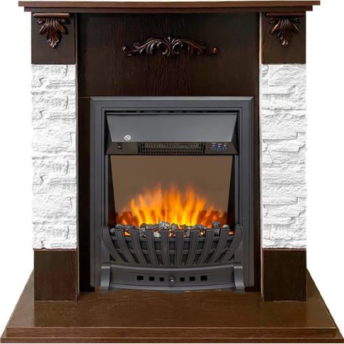 Каминокомплект Hamburg - Сланец белый / Темный орех с очагом Aspen Black