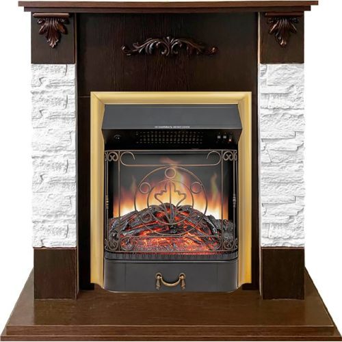 Каминокомплект Hamburg - Сланец белый / Темный орех с очагом Majestic FX Brass