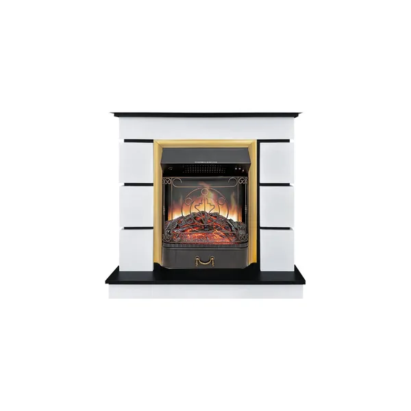 Каминокомплект Modern (Разборный) - Белый с черным (64961401) с очагом Majestic FX Brass