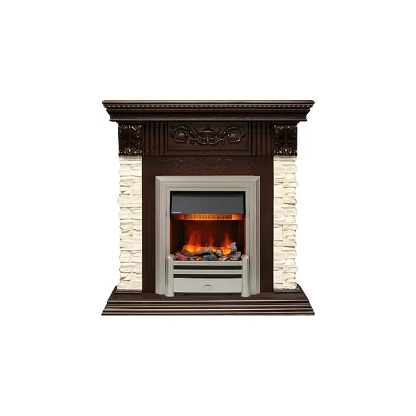 Каминокомплект Luxemburg (каменный) - Сланец/Темный дуб с очагом Chesford