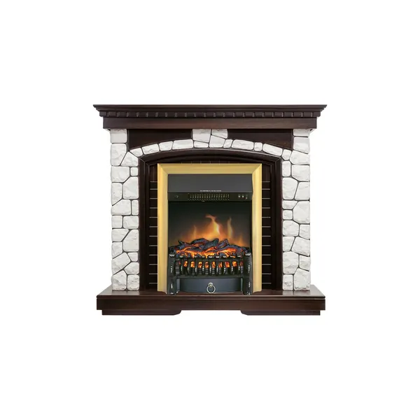 Каминокомплект Glasgow - Темный дуб / Белый с очагом Fobos FX Brass Каминокомплект Glasgow - Темный дуб / Белый с очагом Fobos FX Brass
