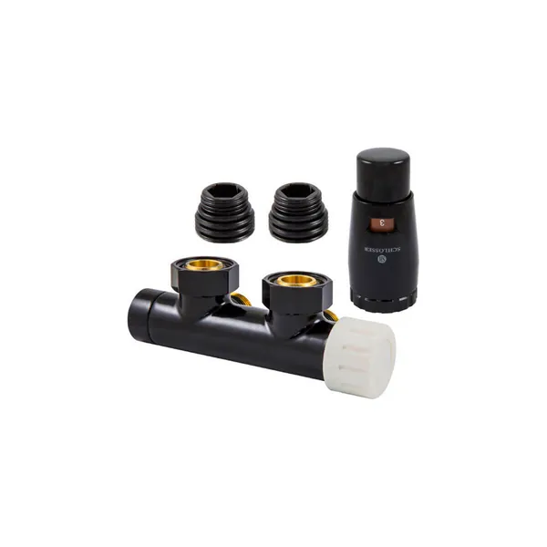 Узел подключения Schlosser DUO-PLEX Черный RAL 9005 Угловой, правый 3/4xМ22x1,5