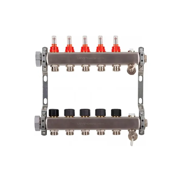USYSTEMS коллектор UN с расходомерами стальной с накидной гайкой, выходы 5x3/4 Евроконус '1Ф USYSTEMS коллектор UN с расходомерами стальной с накидной гайкой, выходы 5x3/4 Евроконус '1Ф