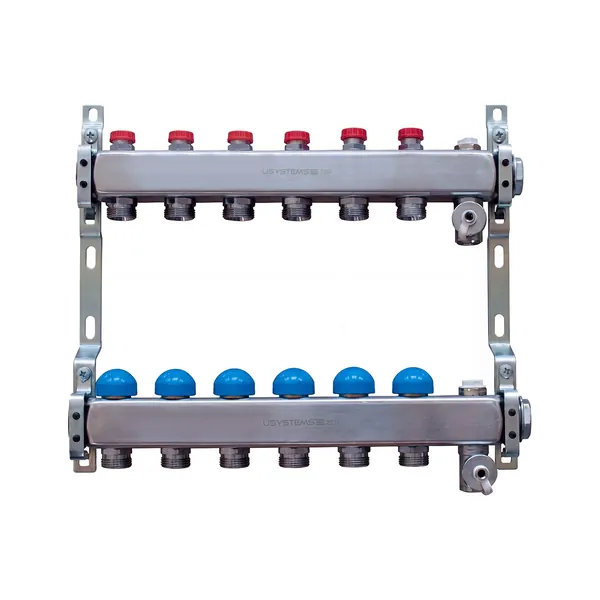 USYSTEMS коллектор FT с клапанами стальной, выходы 6x3/4