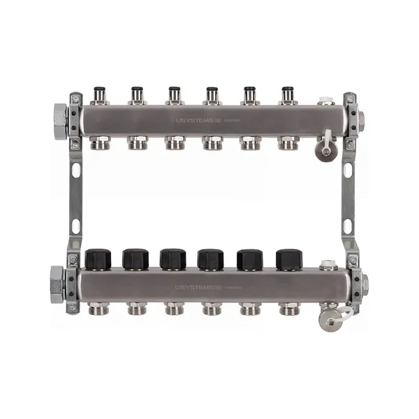 USYSTEMS коллектор UN с клапанами стальной с накидной гайкой, выходы 6x3/4