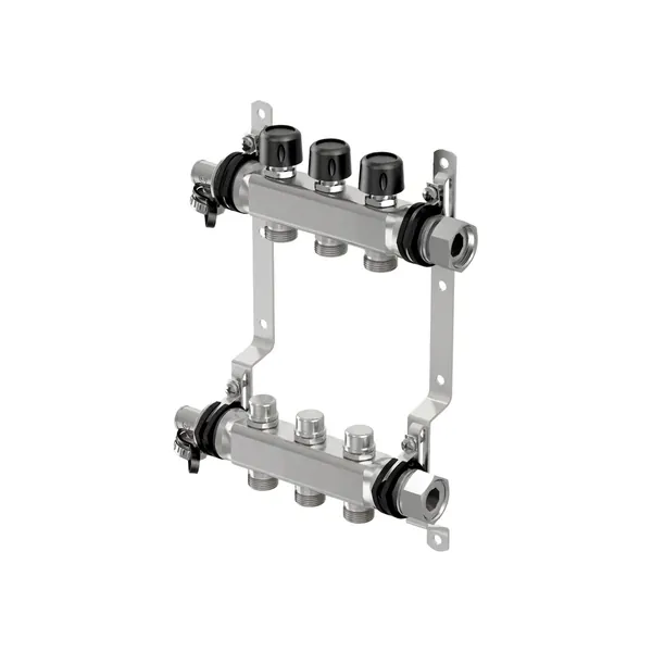 1088046 UPONOR SMART S Коллектор с клапанами стальной выходы 3х3/4 евроконус