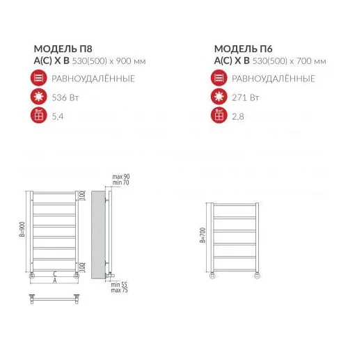 Полотенцесушитель КОНТУР П8 500*900