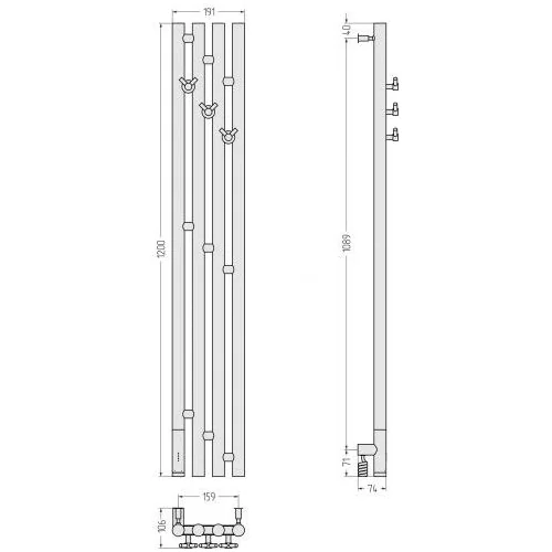 Полотенцесушитель электрический Кантата 3.0 1200х159 левый