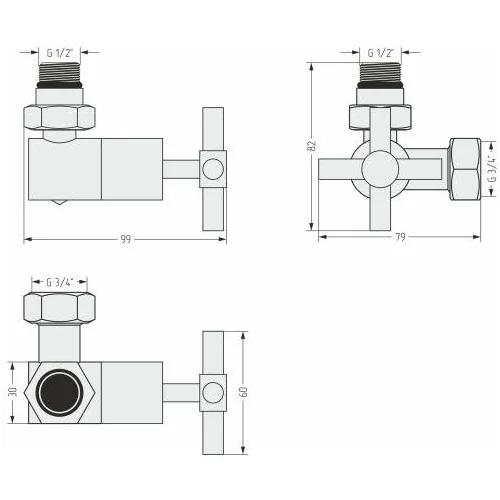Вентиль 3D левый крест (G 1/2