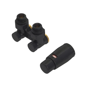 Комплект Schlosser Standard угловой G3/4*3/4 с термоголовкой MINI M30*1,5 + 2 Ниппеля,Ral 9005 matt.