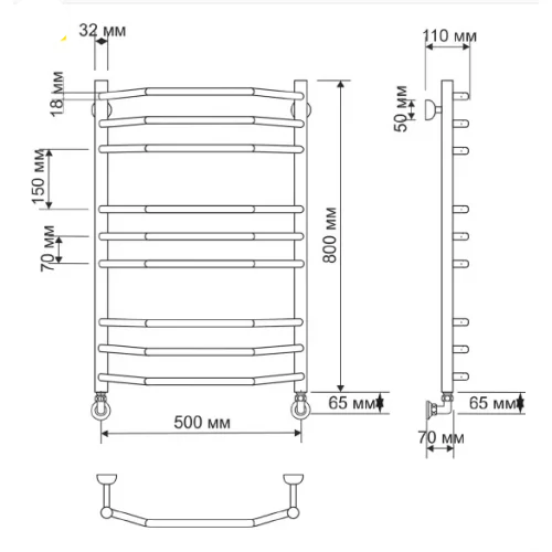 Полотенцесушитель АГАТА 2 800x500 водяной