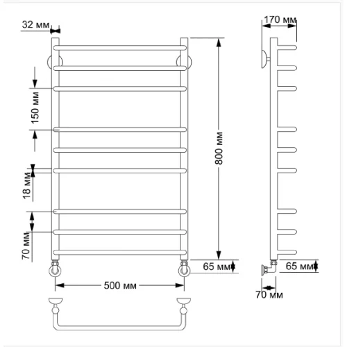 Полотенцесушитель МЕРИДА 3 800x500 водяной