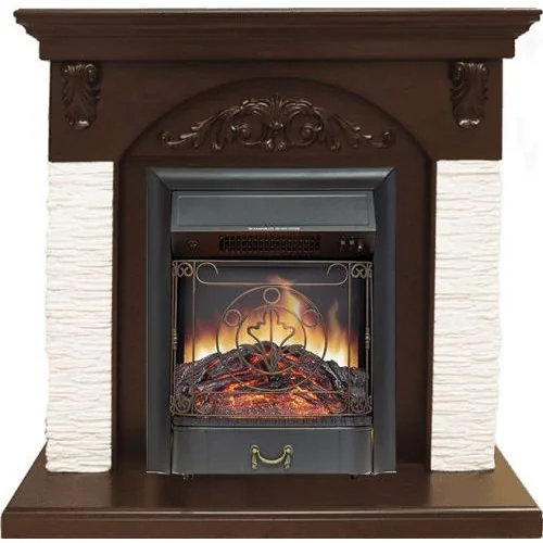 Каминокомплект Bern Сланец мелкий белый / Темный дуб с очагом Majestic FX Black