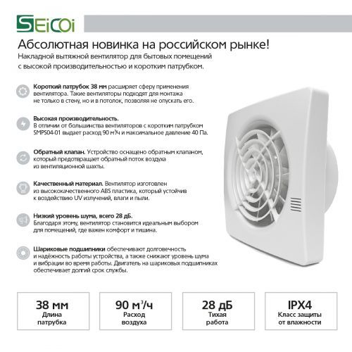 Накладной вентилятор Seicoi SMPS04-01 White