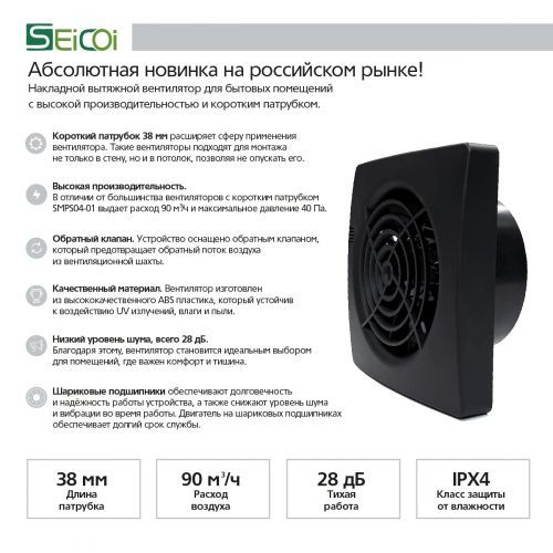 Накладной вентилятор Seicoi SMPS04-01 Black